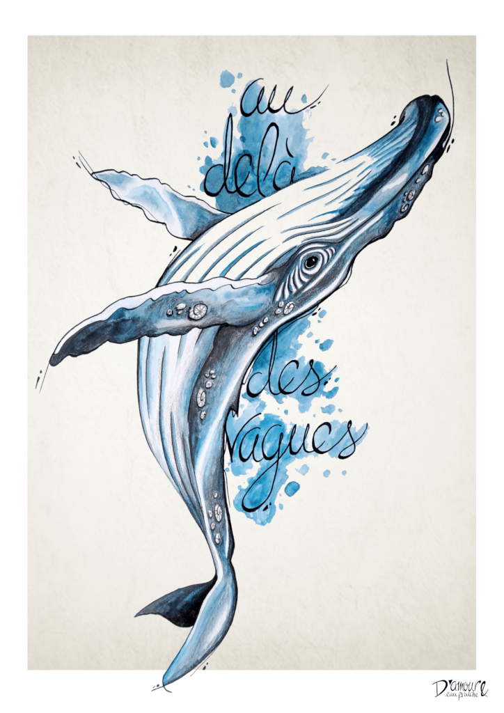 illustration de baleine feutre et aquarelle